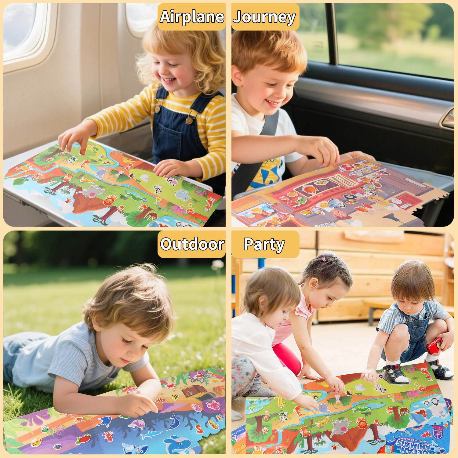 Reusable Cartoon Sticker Book for Kids DIY Puzzle Game Educational Learning Toy Classic Multiple Scenes for Children's Age Gift