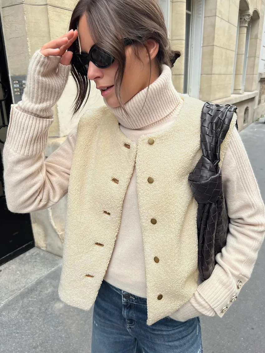 2024 winter new polar fleece warm vest jacket Casual fashion commuter all-matching sleeveless jacket