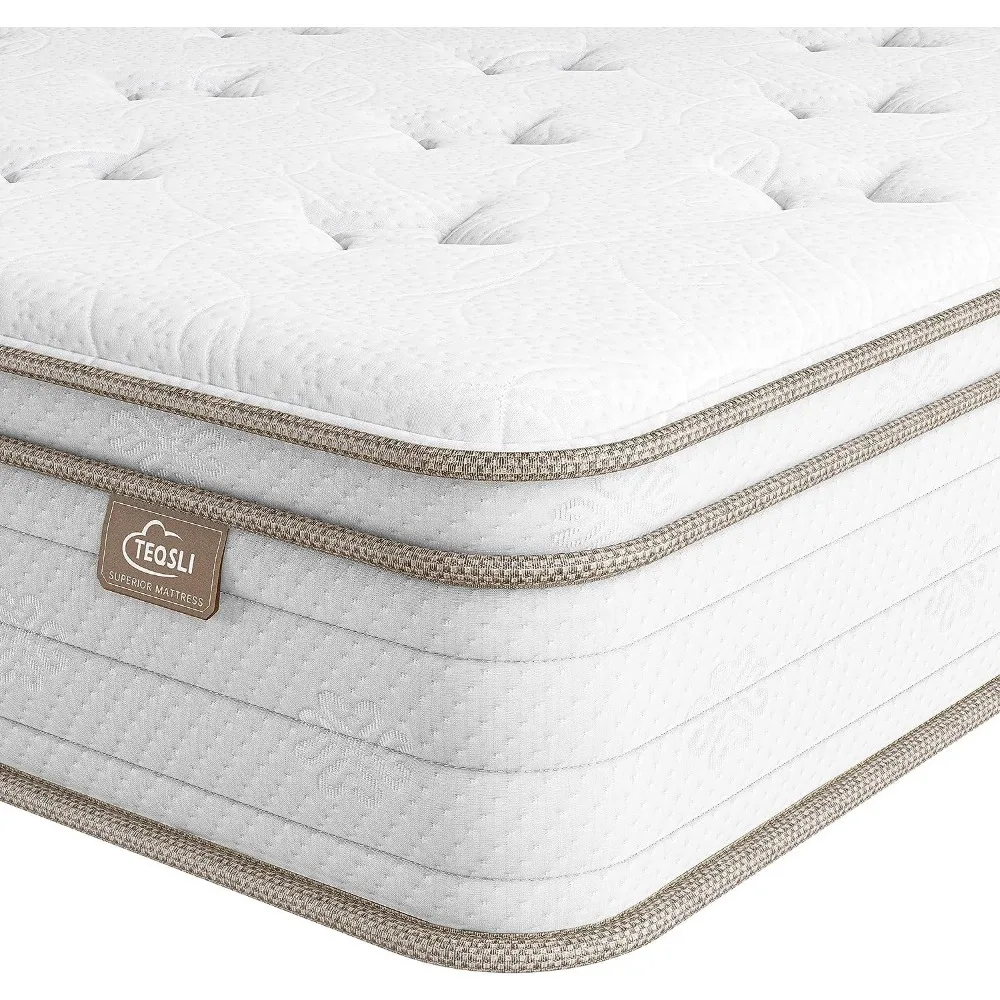 Queen Mattress 10 Inch, Sleep Cooler Eggshell Memory Foam and 7 Zone Pocket Innerspring Hybrid Mattress Medium Firm