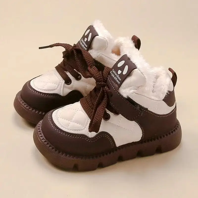 

Boys Winter Sport Shoes For Children PU Leather Plush Warm Cotton Shoes Anti-slippery Teenager Girl's Faux Fur Snow Shoes 2025