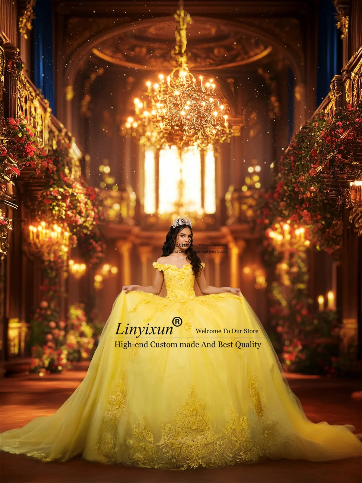 

Elegant 3D Floars Lace Quinceanera Dress Ball Gown Appliques Sweet 16 Gowns Mexican Off Shoulder Vestido De 15 Anos Customized