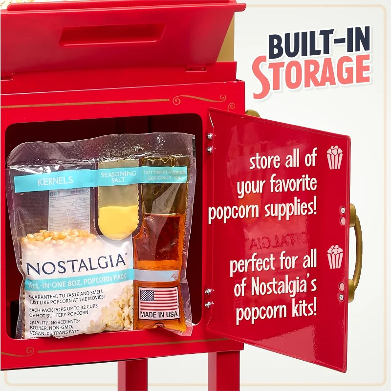 آلة صنع الفشار الحنين - عربة احترافية مع غلاية 2.5 أونصة تشكل ما يصل إلى 10 أكواب - فيلم آلة الفشار العتيق