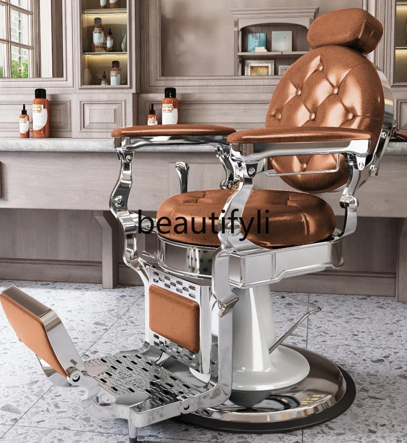 Oil head chair hair salon special reclining haircut perm and dyeing retro hair salon chair lifting rotating recliner