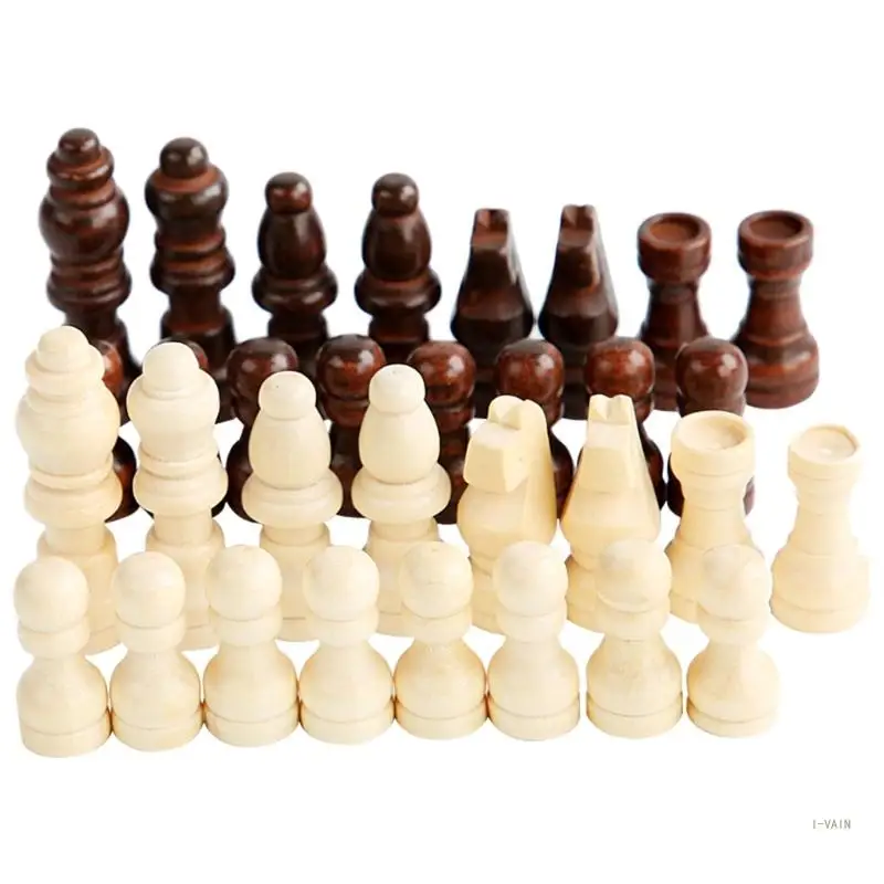 M5TC 32 Pcs Wooden International Chess Pieces Hand Carved Chess Game Pawns Figurine Pieces Chess Board Accessories Durable