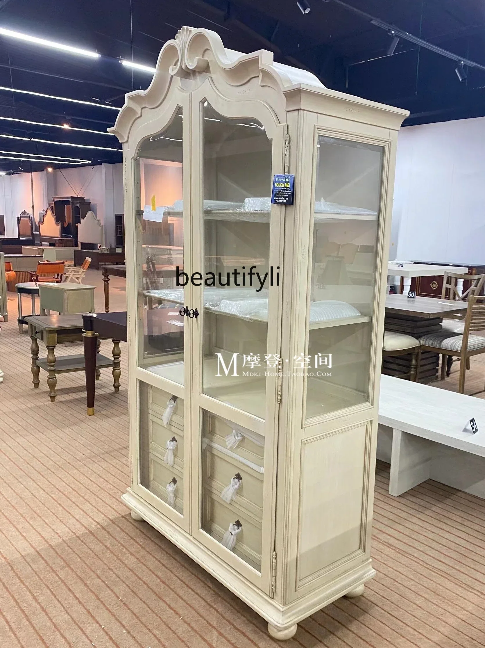 American style, solid wood bookcase display, neoclassical wine cabinet with old carved dining edge, porcelain cabinet