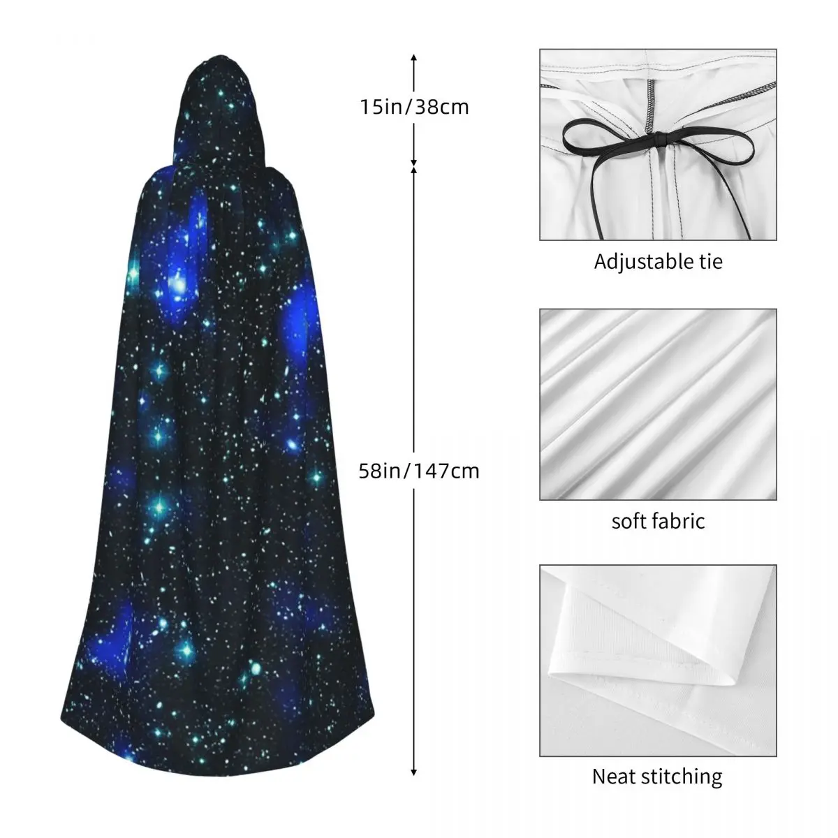 Созвездие, кластеры звезд, галактики, принт, Хэллоуин, длинный плащ с капюшоном, ведьма, средневековый костюм, накидка для косплея, Хэллоуин, вампир