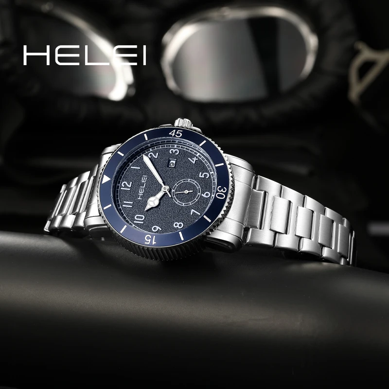 HELEI 오리지널 클래식 브랜드 남성용 쿼츠 시계, 방수 스테인레스 스틸, 패션 트렌드, 쿼츠 손목시계, 날짜 주, 남성용 선물