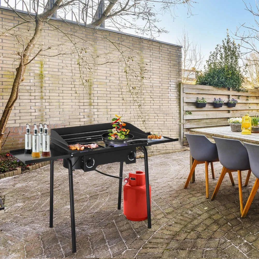 

2 Burners with Windscreen 150,000BTU Powerful Outdoor Camping Gas Propane Stove