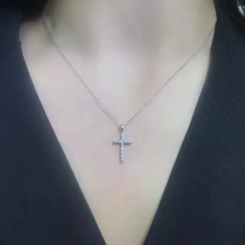 Cross Necklace Moissanite Pendant Necklace Genuine 925 Silver Gemstone Shine Better Than Diamonds Gifts For Girls