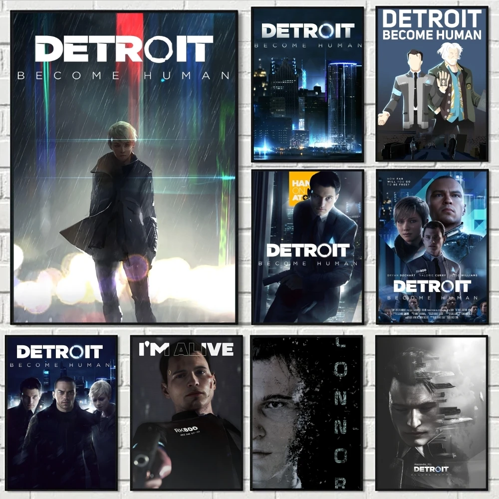 

D-Detroit B-Become Human Painting Calligraphy Minimalist Print Canvas Poster Unframed Wall Art For Home Office Decor