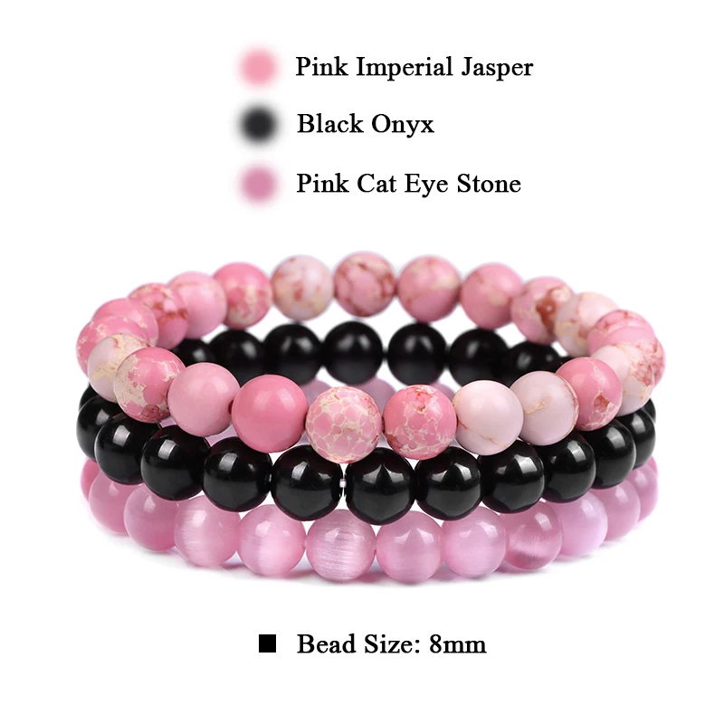 3 Teile/satz Naturstein Armband Rosenquarz Obsidian Amethysten Tigerauge Perlen Elastische Armband Für Frauen Männer Gesundheit Schutz