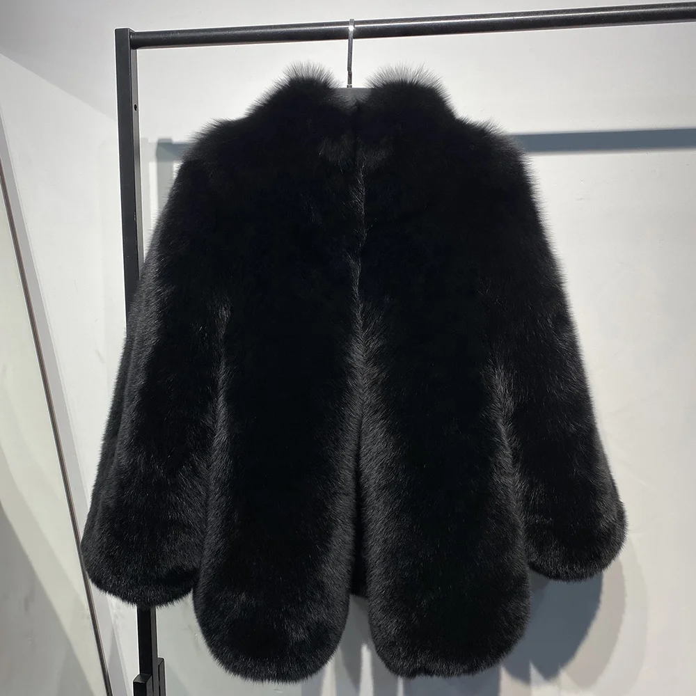 2023 Winter Warm Stand Collar Natural Fox Fur Jacket Women High Quality Luxury Full Pelt Fox Fur Coat Ladies Outerwear