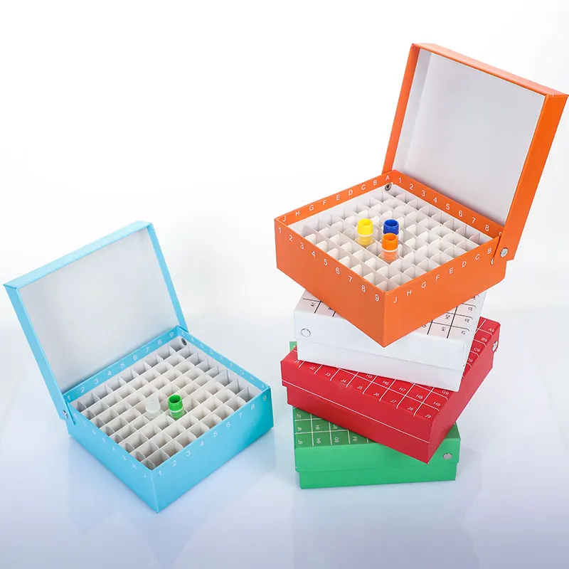 Laboratory Paper Text Tube Box For 1.5ml 1.8ml 2ml Cryopreservation Tubes With Connection Cover freeze Tube Rack 81holes , 1pc