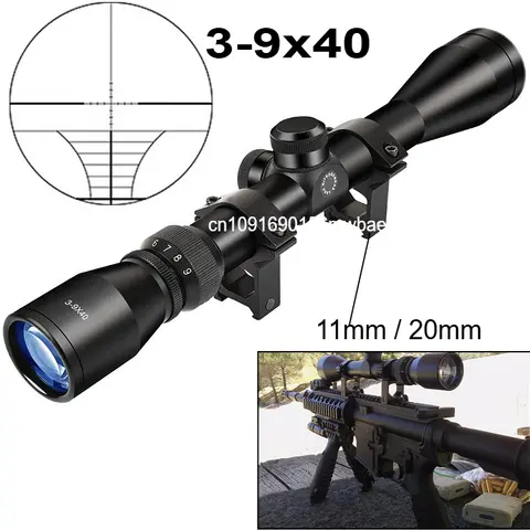 3-9x40 Hunting Riflescope Optical Scope Red Green Illuminated 11/20mm Rail for Air Rifle Optics Hunting Airsoft Rifle Scopes
