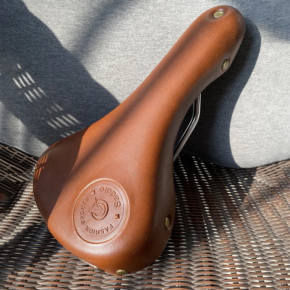 

PU+CRO Steel Bow Vintage Saddle Road Bike Front Seat MTB Retro Folding Bike Rivet Design Cushion Rear Suspension Tail Bag Hole