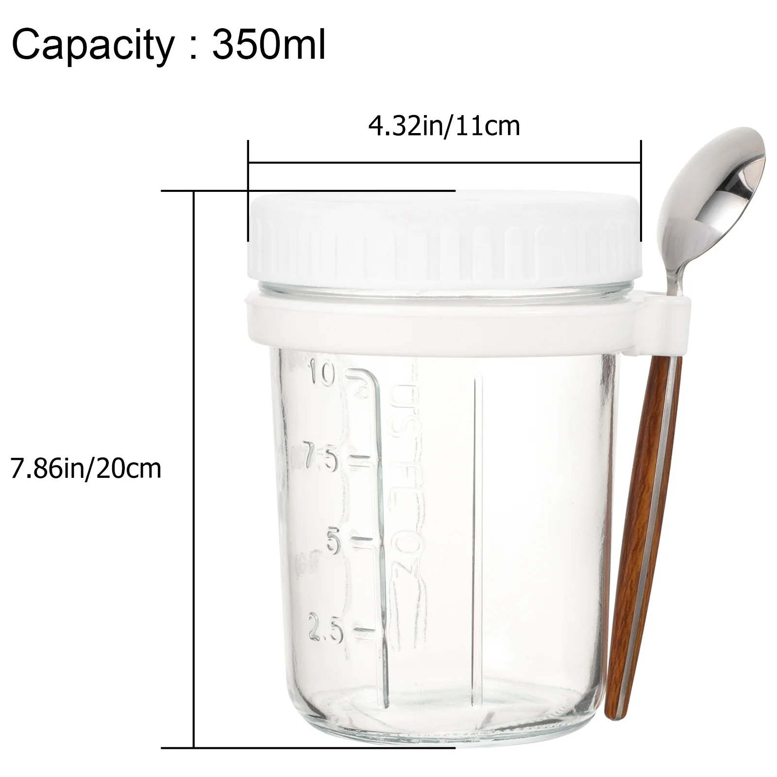 برطمان زجاجي لكوب الإفطار سعة 350 مل للشوفان طوال الليل مع غطاء وملعقة حاوية تخزين طعام متعددة الوظائف قابلة لإعادة الاستخدام وخالية من مادة Bpa #2