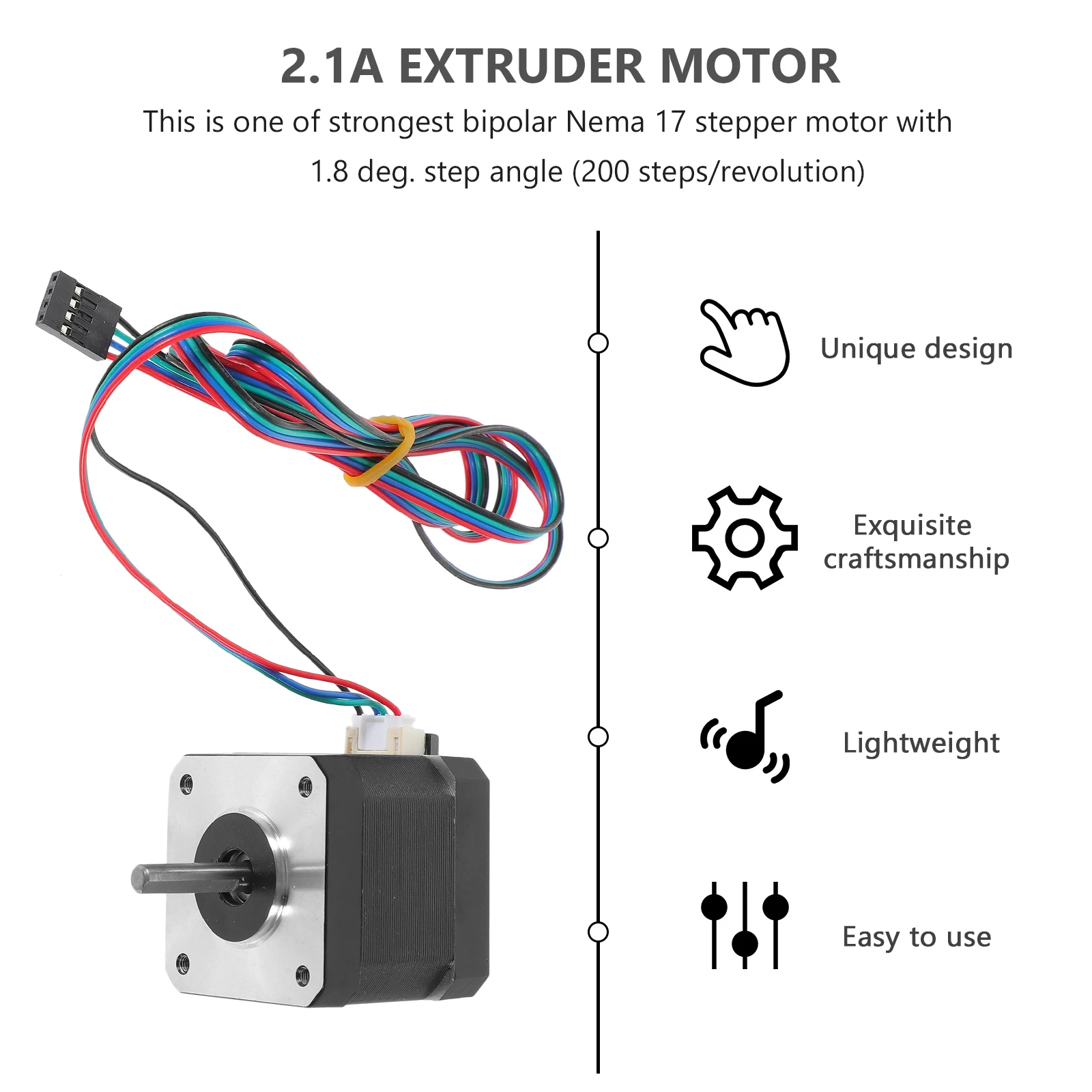 

17 Stepper .8 Deg 65Ncm High Torque 2.1A Phase Current 3D Printer Extruder Motor for 3D Printing Parts