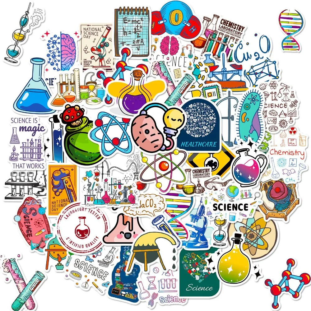 10/30/50PCS Cartoon Science Laboratory Stickers Pack Laptop Phone Skateboard Motorcycle Car Waterproof Sticker for Kids Toy Gift