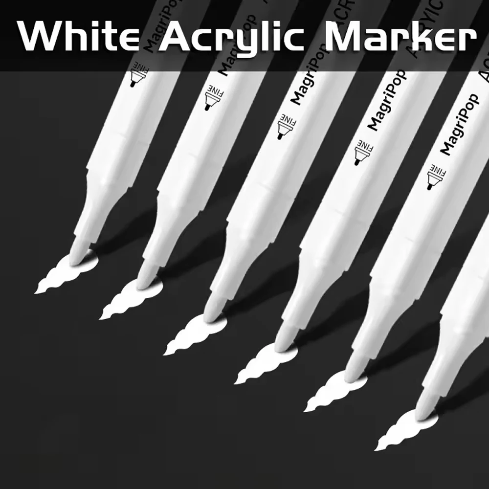 1-200Pcs White Acrylic Marker Permanent Pen Paint Pen Art Supply for Black Paper Stone Plastic Metal Painting Artists Beginners
