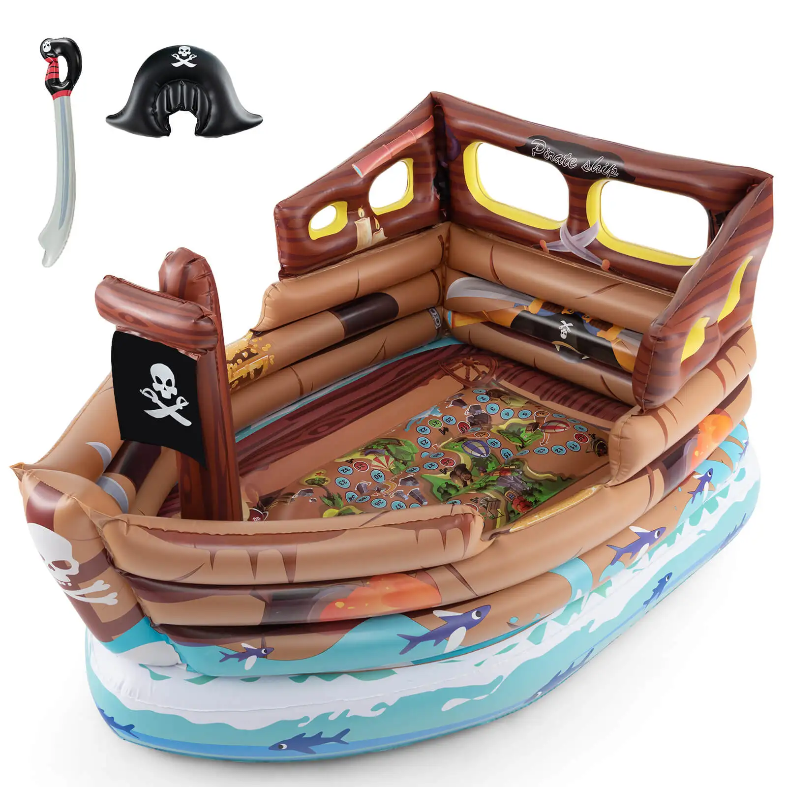 Inflatable Pirate Ship Playhouse w/ Built in Motor Inflatable Toy Sword