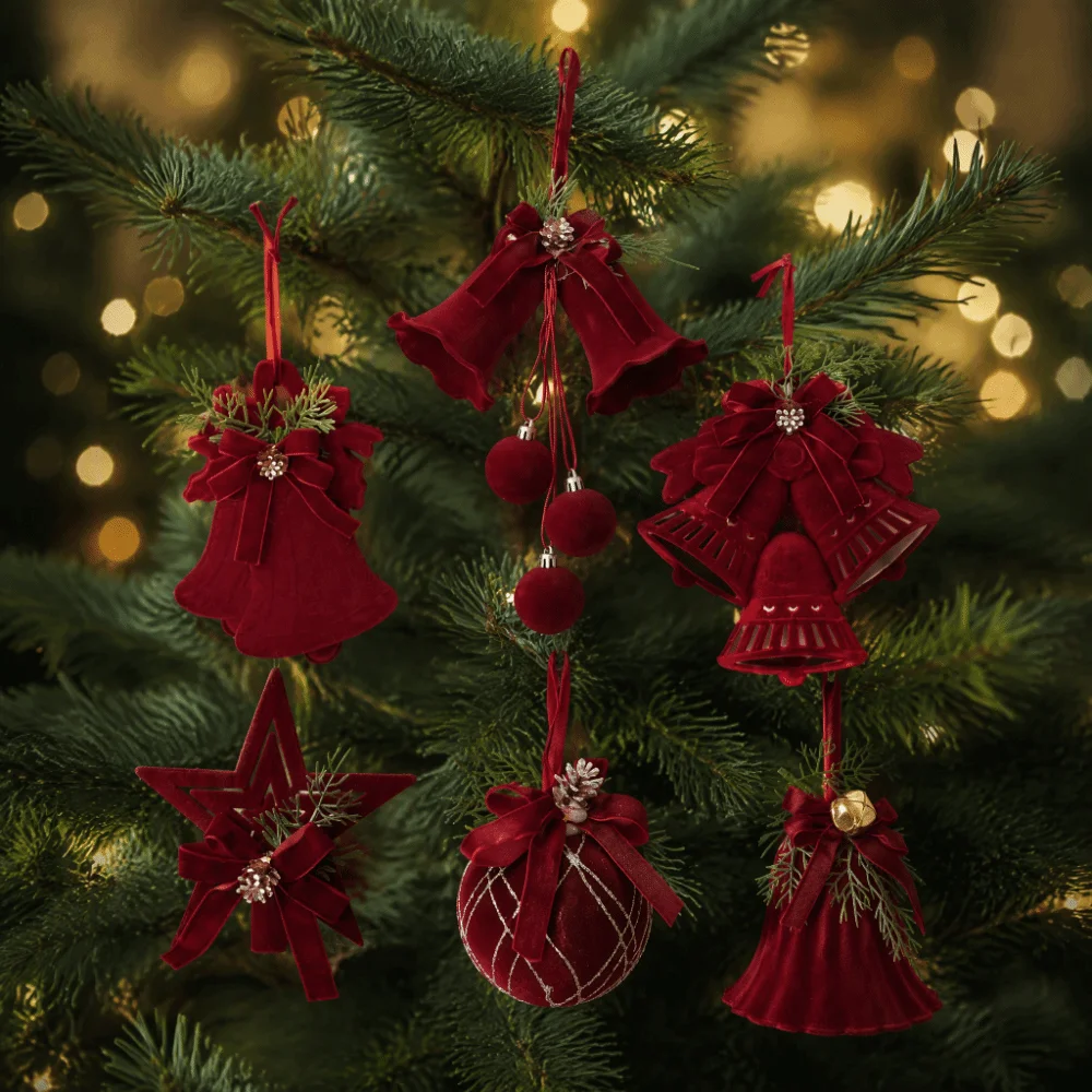 Exquisite Plastic Christmas Ornament Bow Knot Design Bell Decor Bow Pendant Wine Red Color Tree Topper Festival Ornament