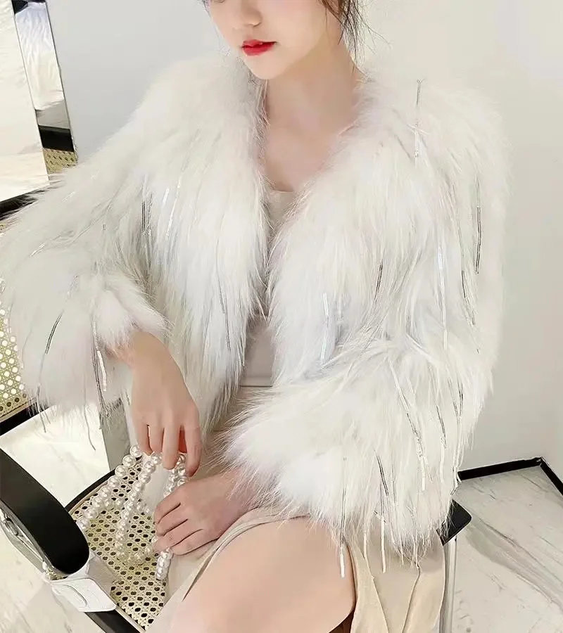 Young Lady Fur Coat New Autumn Winter Faux Fox Fur Fur Jacket Ahort Fur Coats With Tassels Women's Fur Jackets