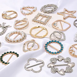 Fashion Pearl Scarf Ring Clip Gold Silver Rhinestone Clothing Wrap Holder Metal Side Waist Tightener Tie Clips for Women Lady