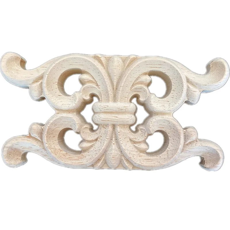 2PCS Corner Flower Exquisite Carving Natural Wood Appliques Furniture Wooden Mouldings Vintage Unpainted Accessories Decoration