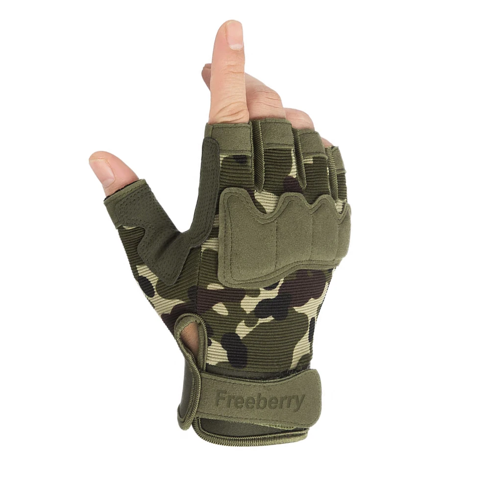 Freeberry Camouflage gloves, Fingerless Gloves, Half Finger Hunting Hiking Cycling Driving Motorcycle Climbing Work Gloves