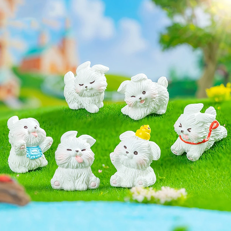 5Pcs Cartoon Messy Puppy Animal Ornament Landscape Resin Home Desktop Ornaments Cute Gardening Car Decorative Accessories