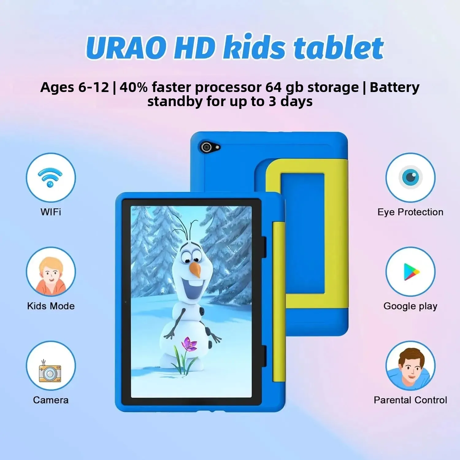 Uero kt1016 criança tablet 10.1 polegada android 14 octa núcleo 8gb ram 64gb rom 1tb expandir wifi bluetooth presente das crianças software