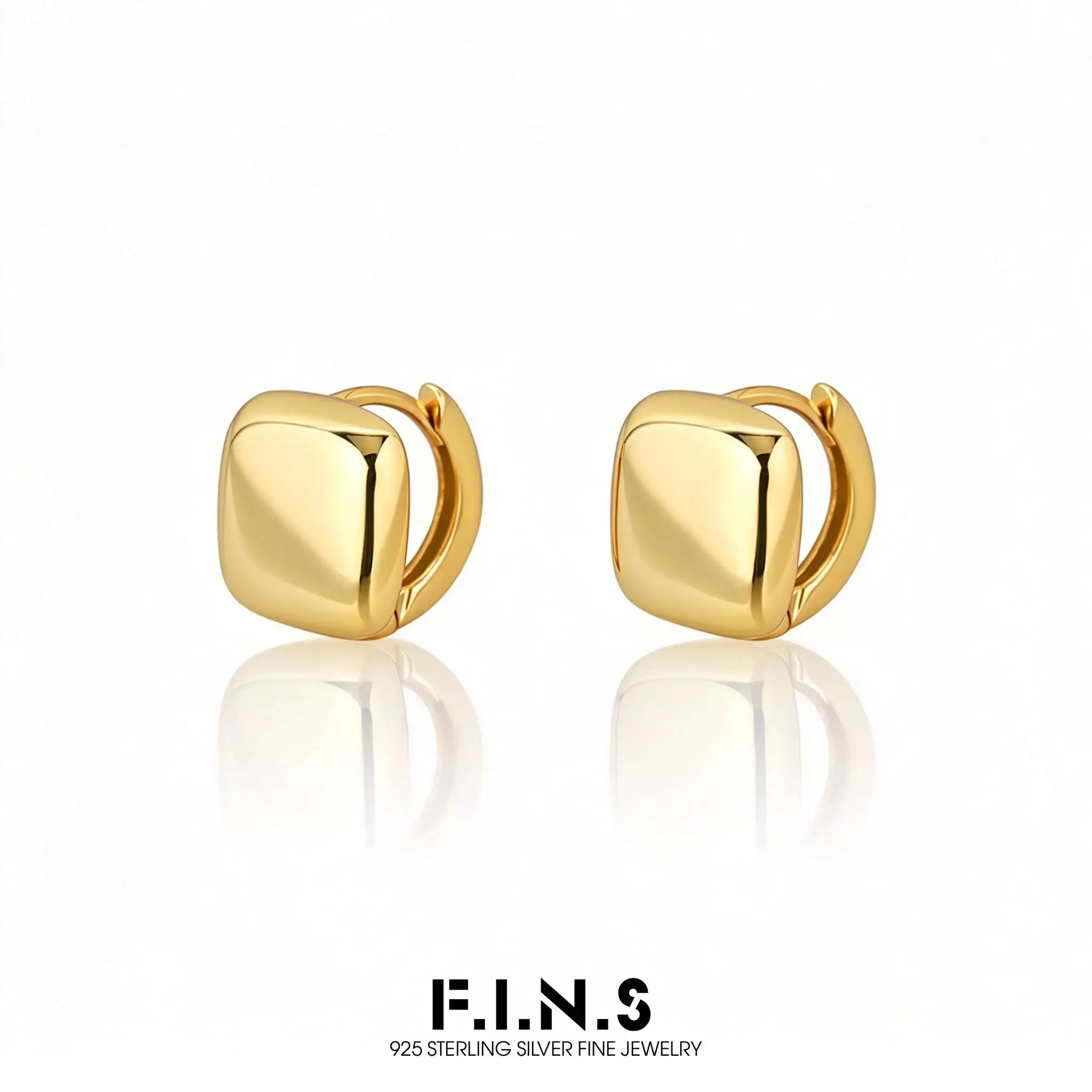 F.I.N.S Square-Shape 925 Sterling Silver Earrings Women Simple Smooth Ear Buckle Hypoallergenic Fine Jewelry Accessories Gifts