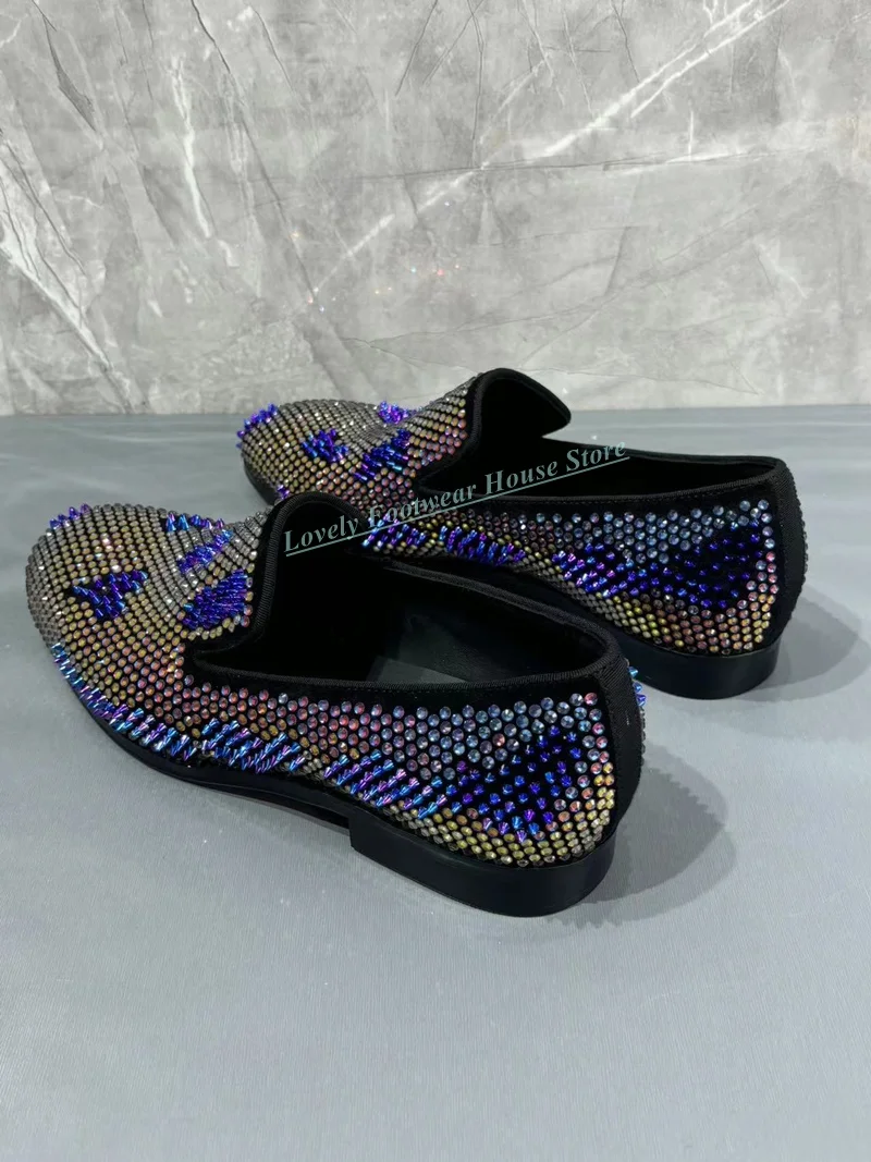 

Luxury Colorful Crystal Men Single Shoes Round Toe Male Slip On Comfortable Flat Heel Party Wedding Formal Loafer Shoes