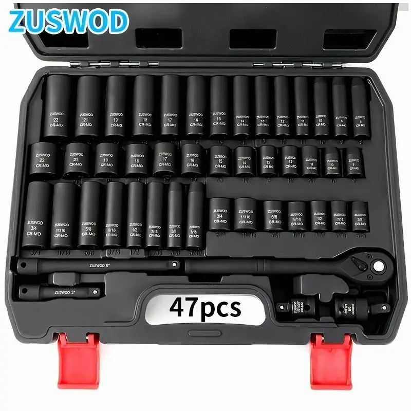

47/50/51-Piece Impact Sleeve Tool Set – 3/8" Drive, Chrome Vanadium Steel, Durable & Precision-Fit for Automotive, Motorcycle & DIY Repair Tasks | Compact Storage Case Included | Ideal for Home Mechanics & Hobbyists