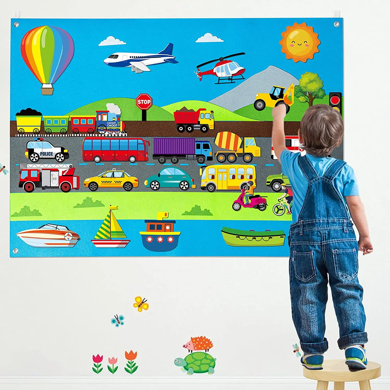 Veicolo Felt Story Board Set Montessori Baby Busy Board Cars Train Truck Planes Boats Early Learning giocattoli interattivi