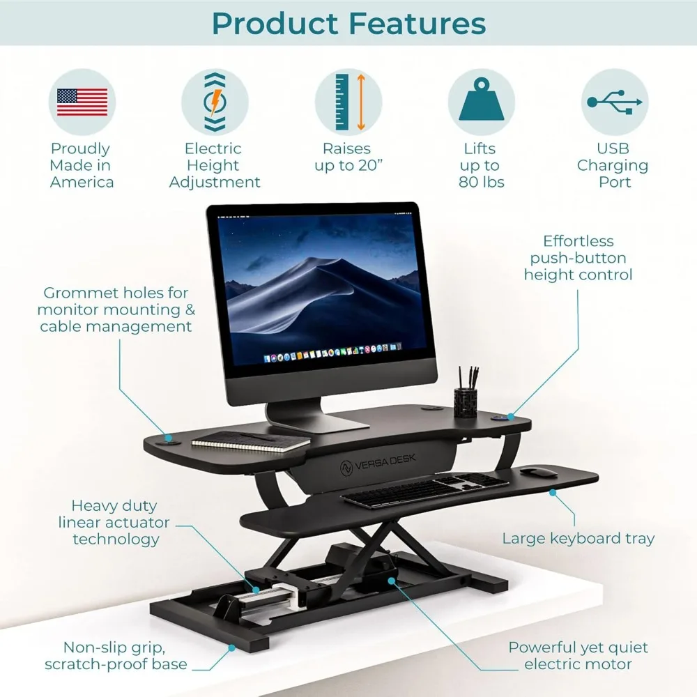 Electric Height-Adjustable Desk Riser | USA Made | Standing Desk Converter | Sit to Stand Desk | Ergonomic Desk Solution