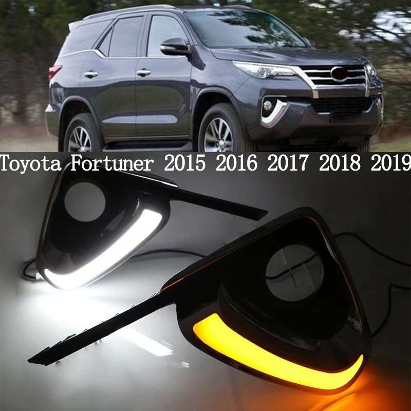

2pcs For Toyota Fortuner 2015 - 2019 12V LED DAYTIME RUNNING LIGHT DRL Turn Yellow Signal Style ABS DRL Fog lights lamps