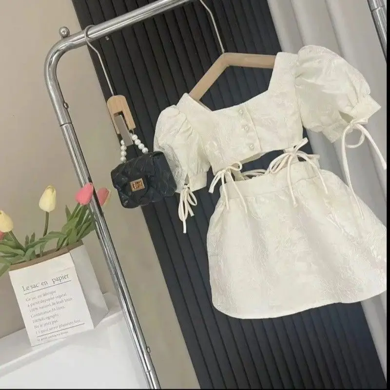 Fashion Baby Girl Princess Tie Dress Puff Sleeve Infant Toddle Child Square Collar Vestido Summer Casual Child Clothing 18M-12Y