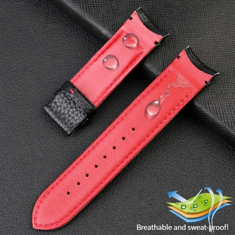 Leather Watch Strap 22mm for Casio watch EDIFICE EQB-800BL 900 501 500 Racing Curved Interface Bracelet black red Strap