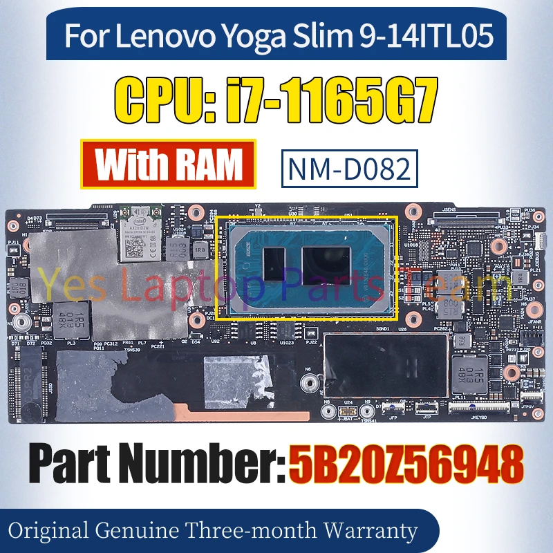 NM-D082 For Lenovo Yoga Slim 9-14ITL05 Mainboard 5B20Z56948 SRK02 i7-1165G7 With RAM 100％ Tested Notebook Motherboard