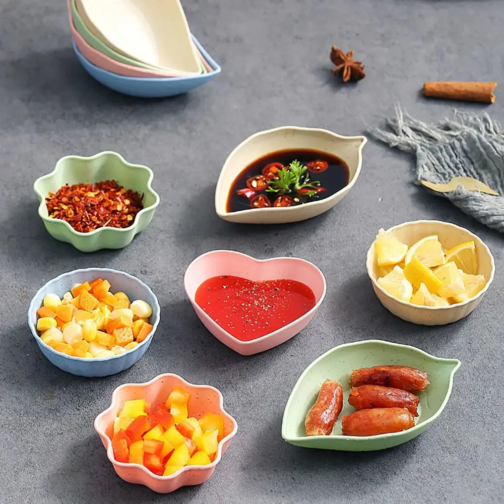 

Wheat Straw Seasoning Dish Kitchen Utensils Tableware Snack Plate Leaf Round Shape Mustard Wheatgrass Bowl Barbecue