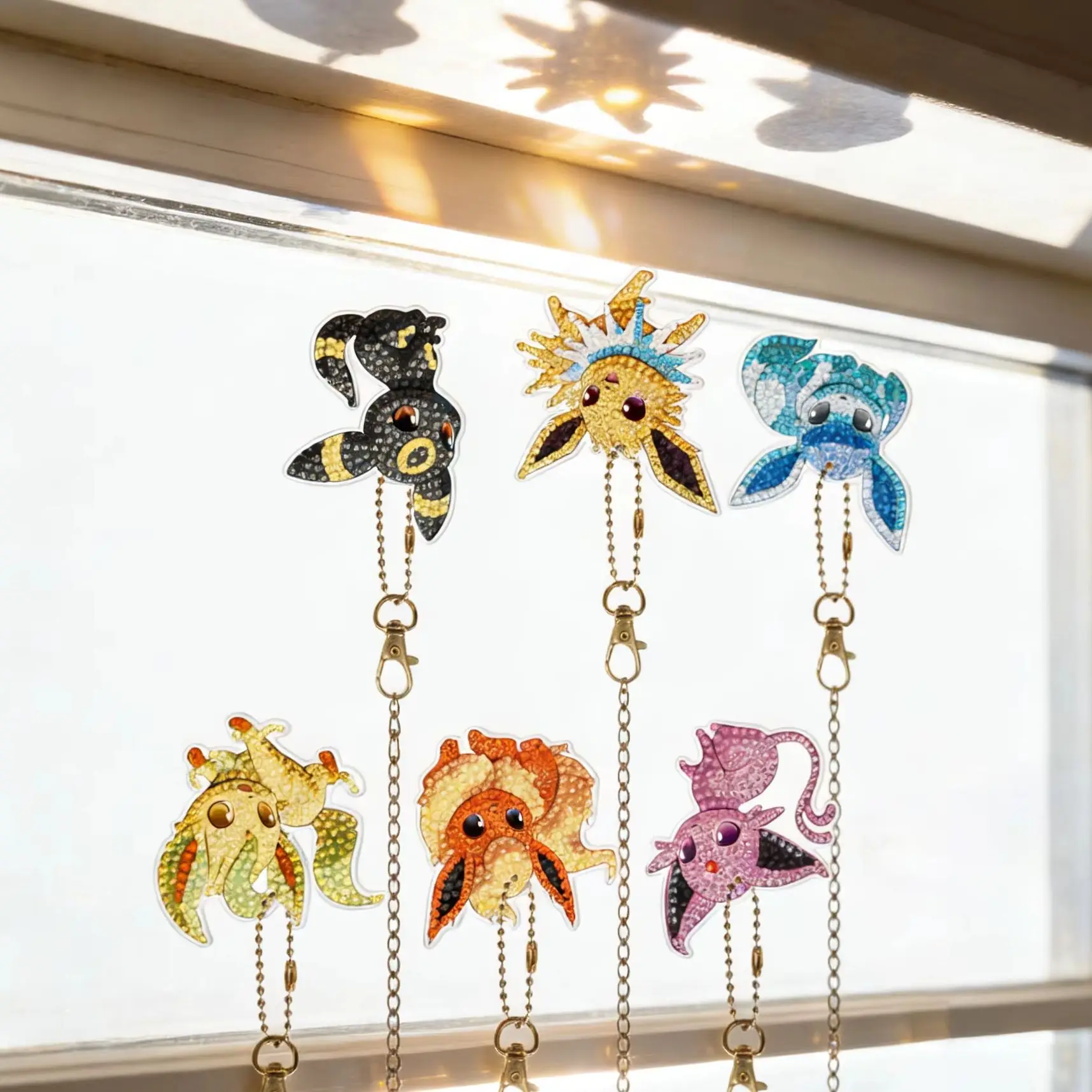

Digimon Hot Selling Diamond Painting Eevee Keychains DIY Pokemon Style Rhinestone Art Craft Bag Charms for Gift
