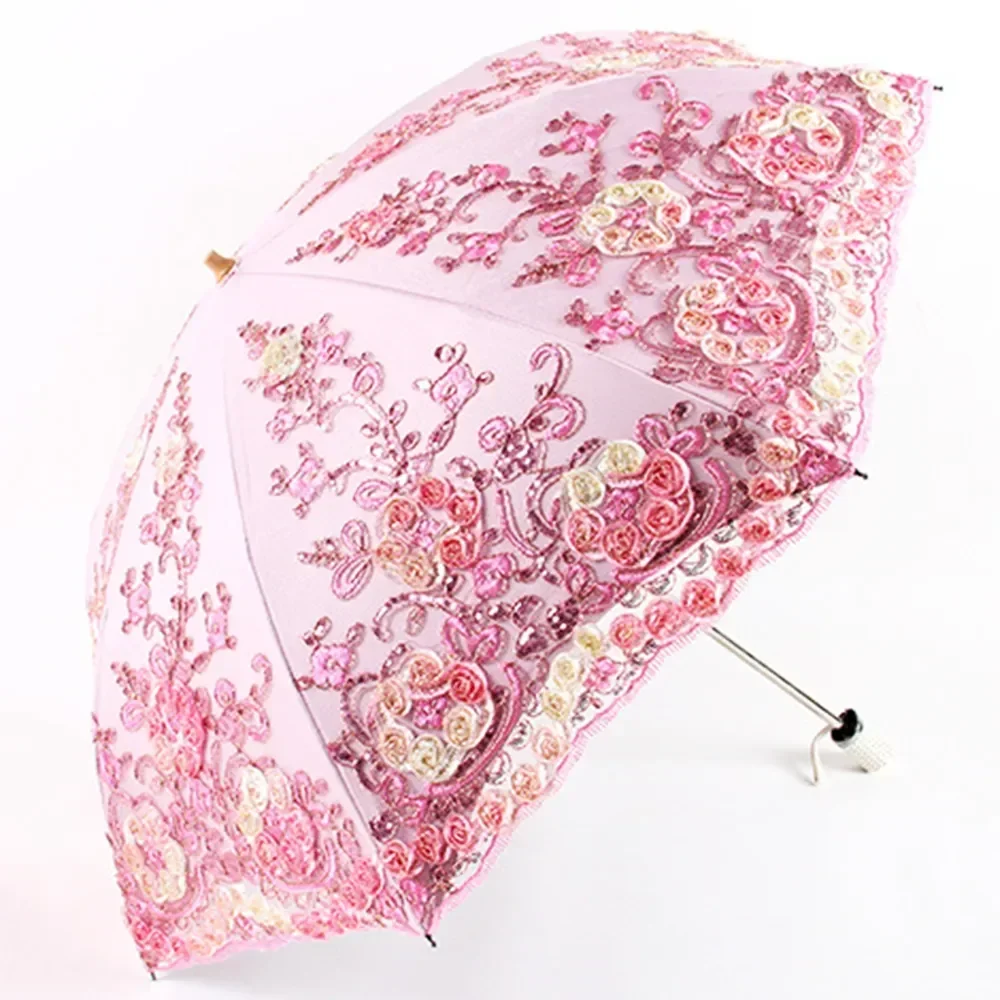 

New Fashion Luxury Flower Umbrella Rain Women Dual Folding Double Layer Lace Up Parasol Luxury Brand High-end Wedding Umbrellas