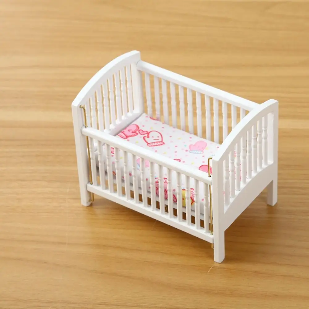 

1:12 Dollhouse Baby Bed DIY Fitments Miniature Doll House Accessories White with Mattress Dollhouse Furniture Model