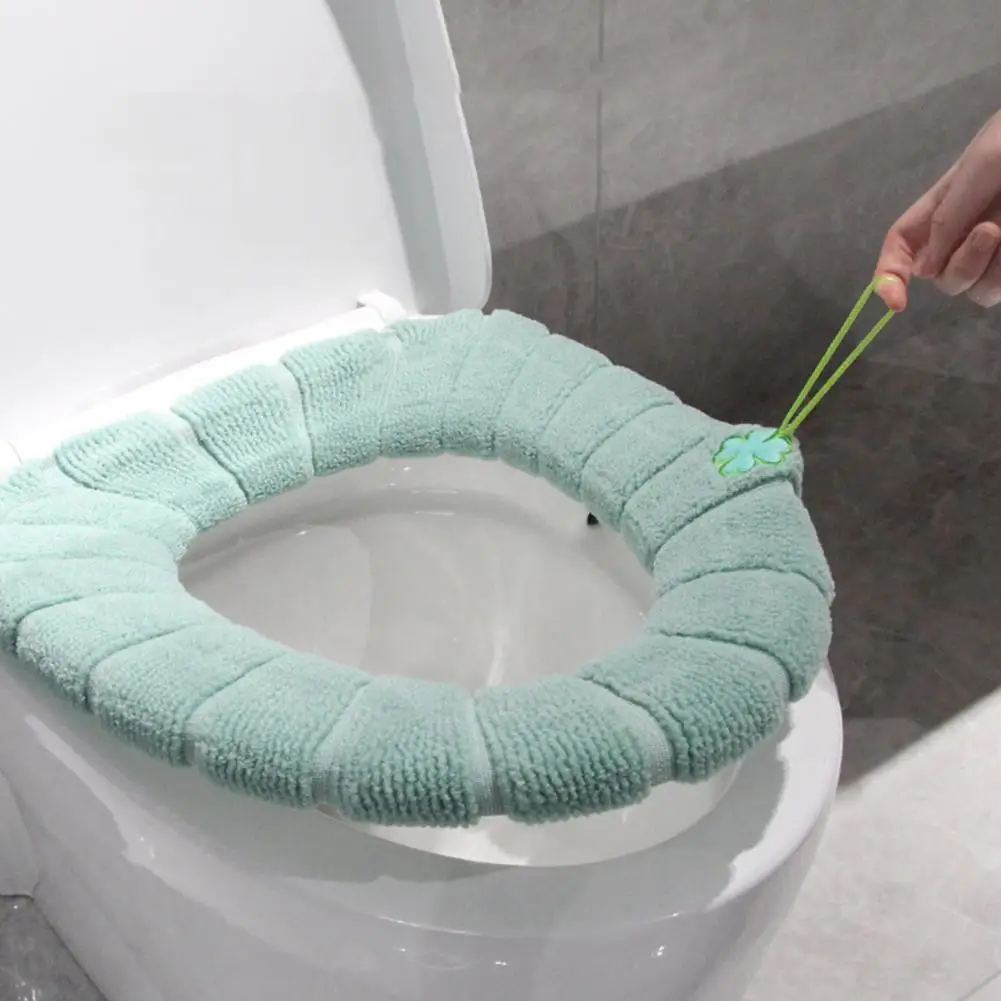 Polyester Toilet Seat Cover Soft Toilet Seat Cover Plush Toilet Seat Cover with Handle Thickened Washable Cushion Pad for Four