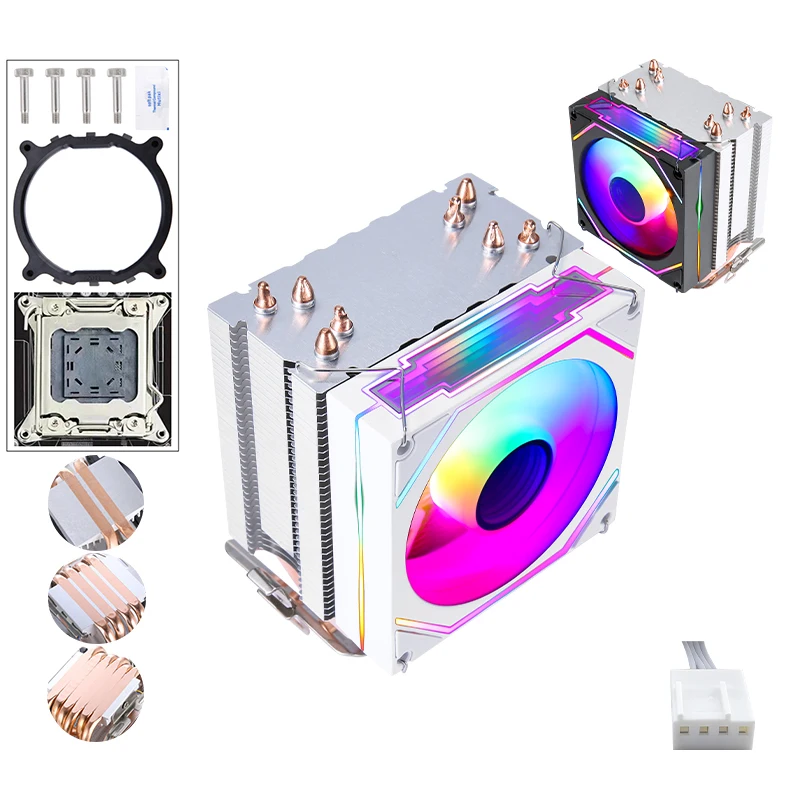 Desktop CPU Fan  X79 CPU Heat Sink 2/4/6 Heat Pipe 90mm with Light LGA2011 Pin X99 CPU Fan E5/PWM Silent air Cooling