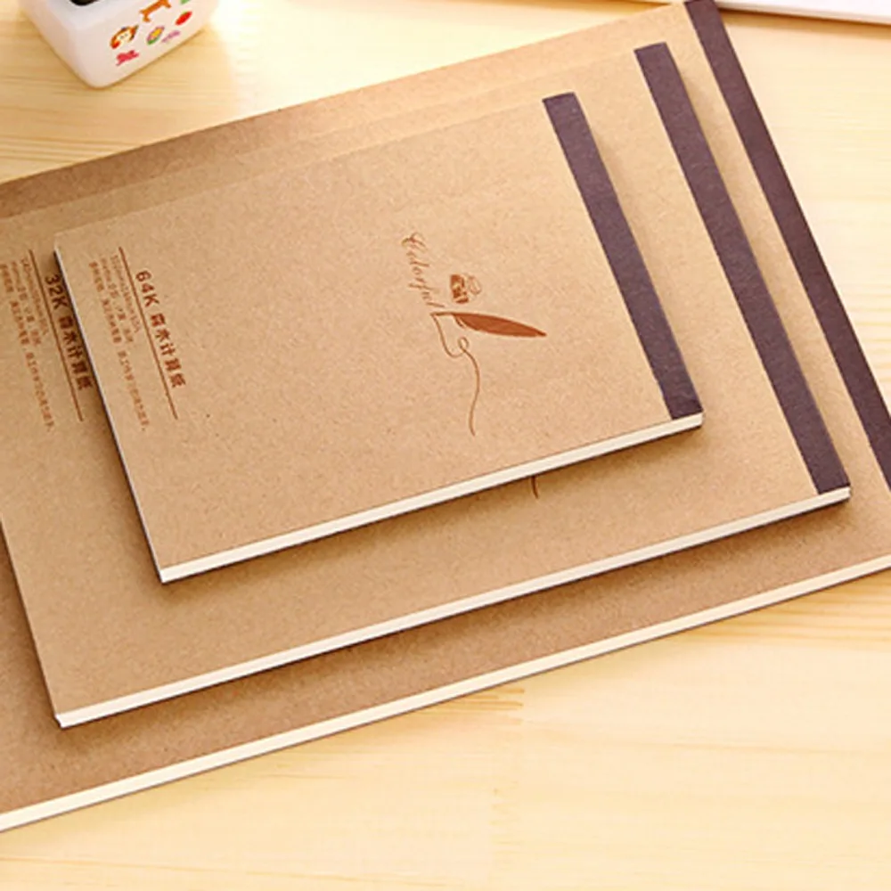 Simple Hand Paintting Book Office Kraft Paper Memo Book Notebook 18K/32K/64K Notepad Page Up and Down Student Stationery