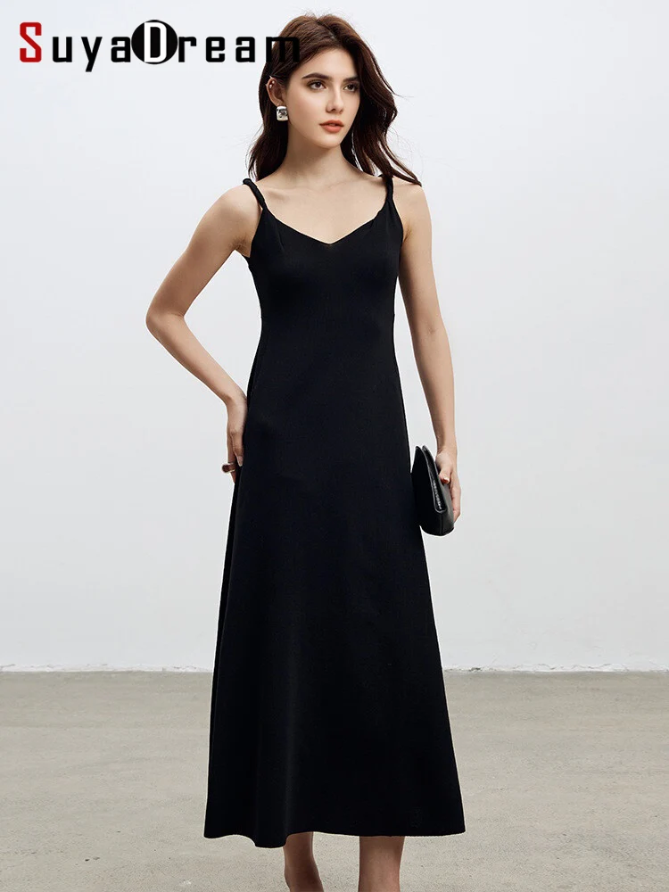 

SuyaDream, Women Winter Dresses, V Neck, Sleeveless Slim Long Dress, 2025 Fall Winter Elegant Sweater, Black