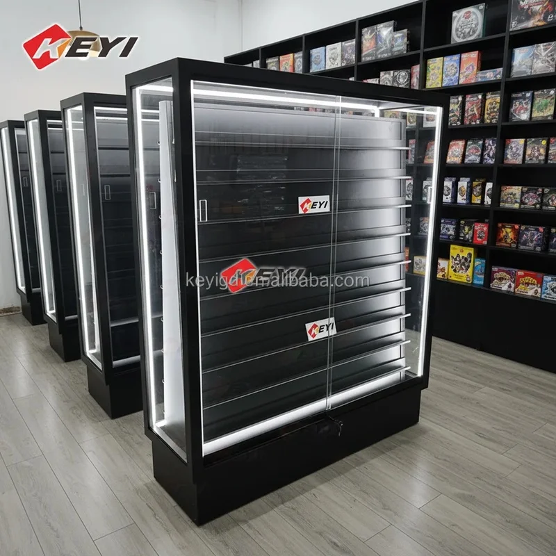 custom.Customized Floor Standing Repositionable Rail Dard Display Collectible Card Display Double Sides TGC Store Display