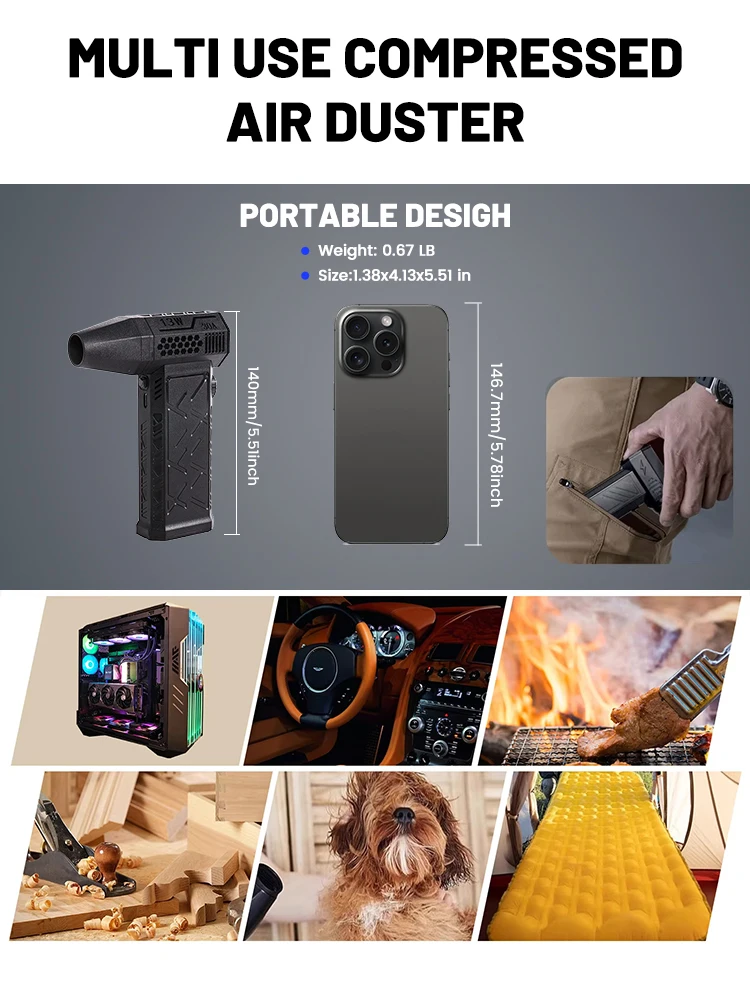 

130000RPM Mini Air Blower With Extra Nozzle Turbo Jet Fan Wind Speed 52m/s Electric Blower Multifunctional Blowing Dust Dryer